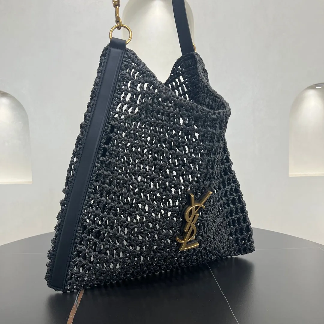 37cm Black Lafite Grass Woven Shoulder Backpack 781289
