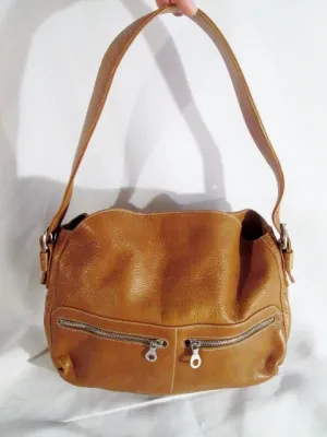 CHRISTOPHER KON Leather Shoulder Saddle POCKETS BAG Hobo slouch BROWN COGNAC