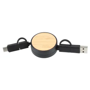 FSC® 100% Bamboo Retractable 5-in-1 Charging Cable