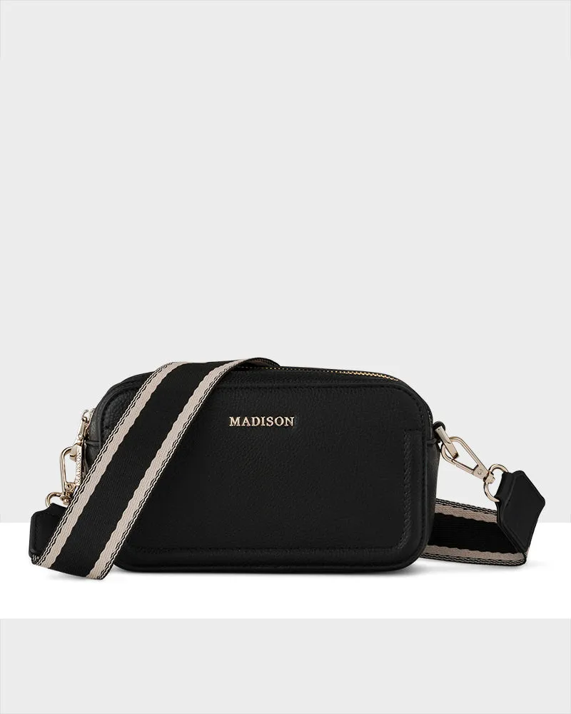 Maddie Double Zip Camera Crossbody Bag   Stripe Bag Strap