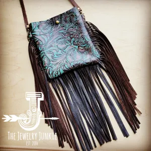 **MEDIUM Crossbody Handbag w/ Turquoise Floral Leather Full Fringe 511h