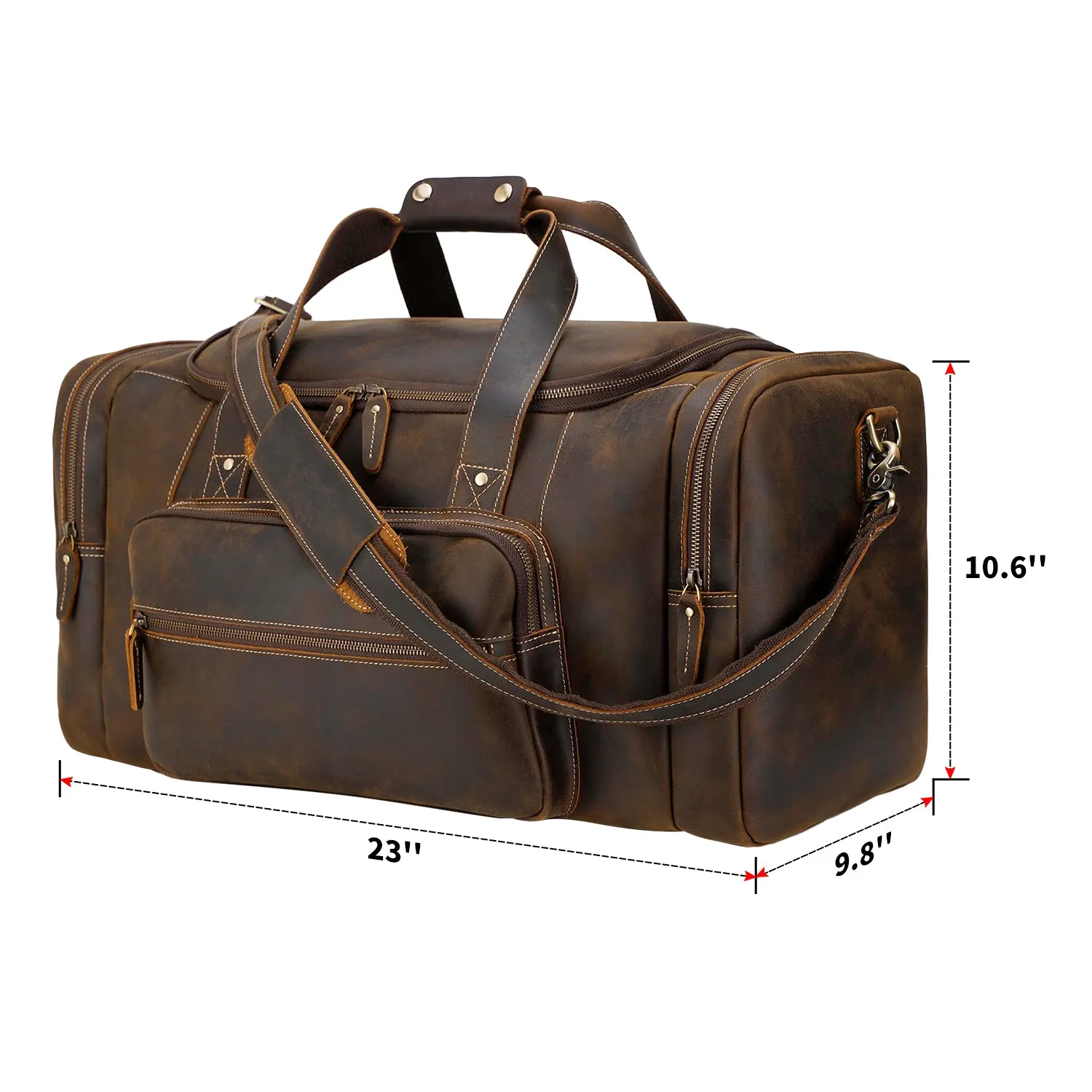 Polare 23" Full Grain Cowhide Leather Gym Duffle Weekender Overnight Travel Duffel Bag For Men 42L