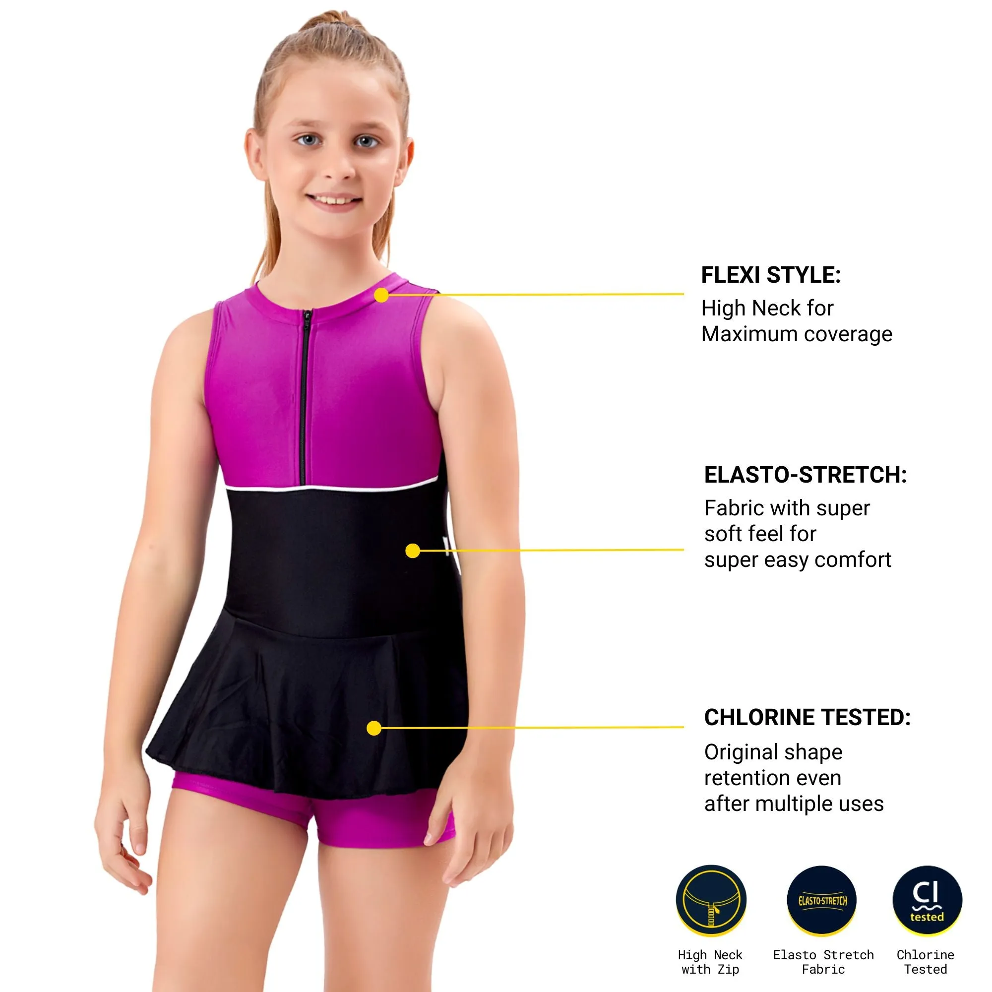 VELOZ POWER BLOCK   I  Sun Protected   I   Quick Drying  I  Anti Chafing SWIM DRESS